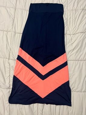 Rue21 Navy Maxi Skirt with Coral Chevron Panels